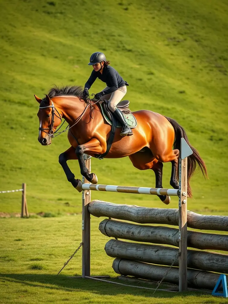A photo of a horse jumping over an obstacle during a training session at SOC COURSES ANDELYS VEXIN, showcasing the skill and dedication of the riders and trainers.
