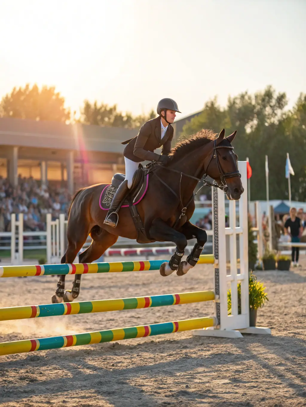 A photo of a horse show jumping competition at SOC COURSES ANDELYS VEXIN, highlighting the skill and precision of the riders and horses.